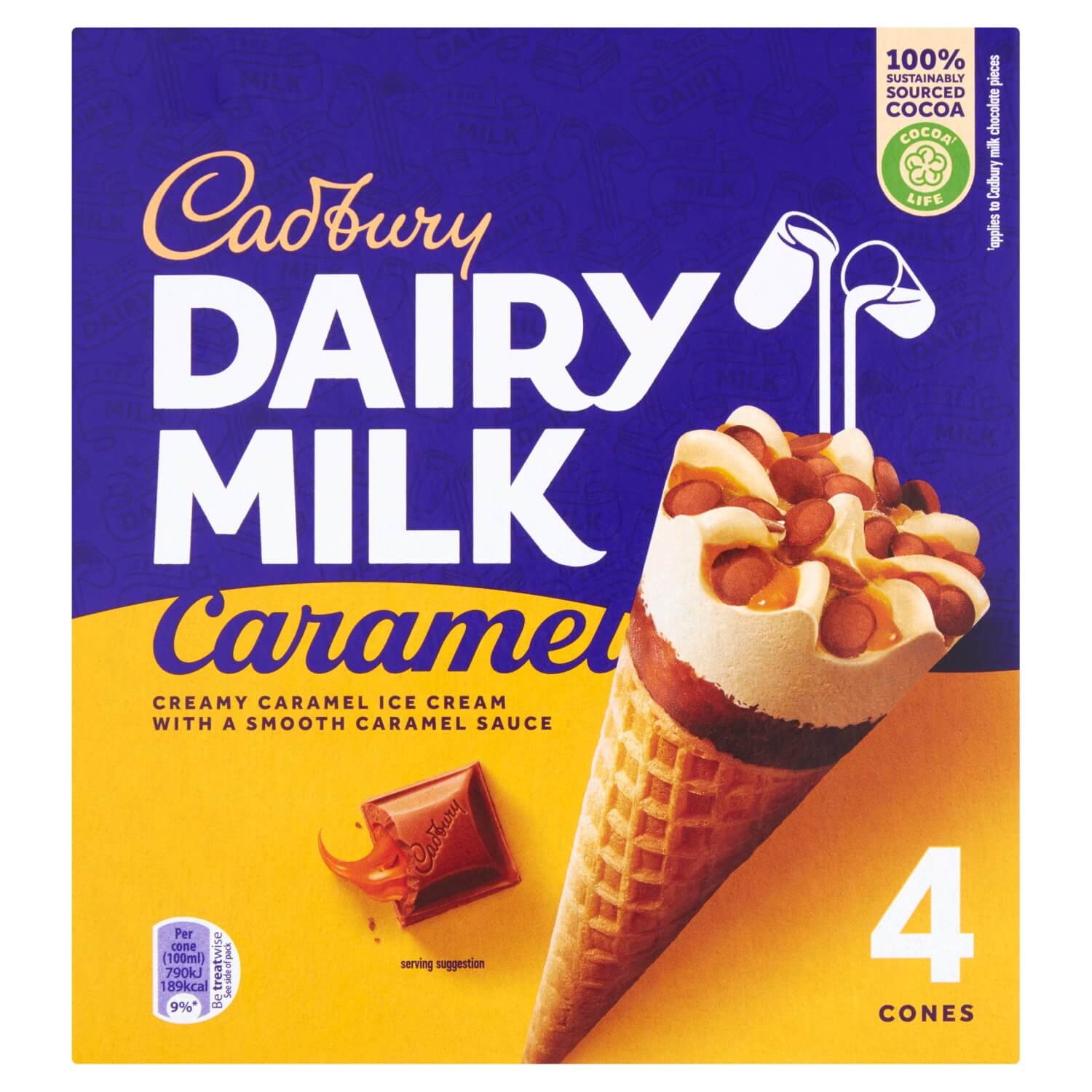 Frozen Cadbury Caramel Cones 4'Pk 100Ml